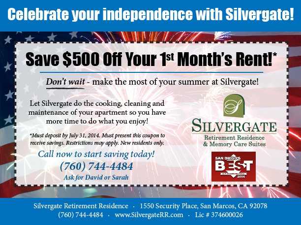Save $500 off your 1st month's rent at Silvergate San Marcos